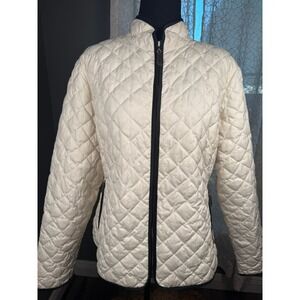 Eddie Bauer White Quilted Goose Down Jacket XL Snowflake Stitch Zip Front